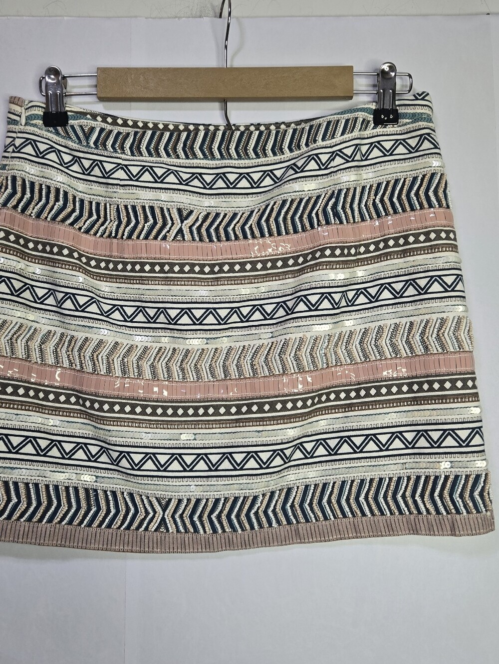 MNG Casual Women Size 8 Beaded Mini Skirt, Fully Lined & Side Zip